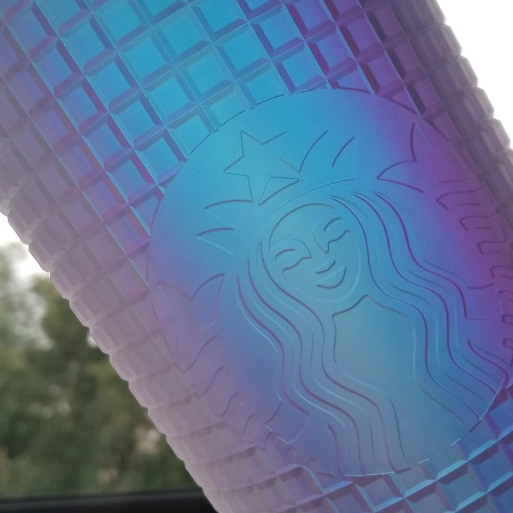 Starbucks Unicorn Holographic Soft Touch Grid 24oz Cold Cup Tumbler Lid w Straw